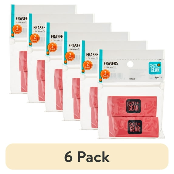 (6 pack) Pen+Gear Pink Block Erasers, 2 Count