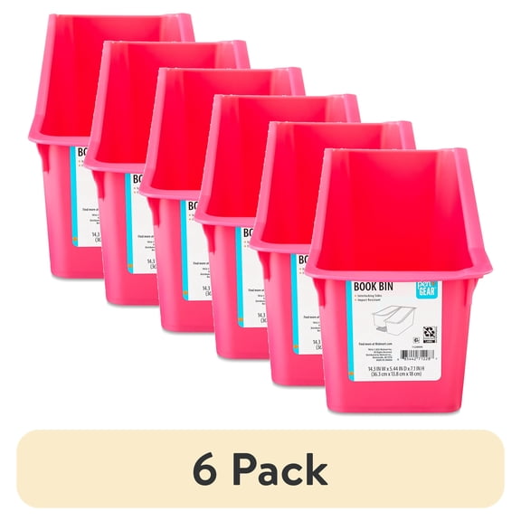 (6 pack) Pen+Gear Plastic Book Bin, Fuchsia Burst