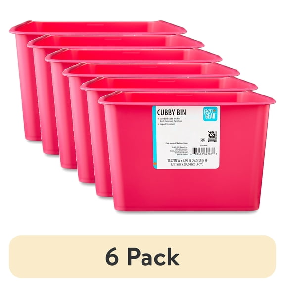 (6 pack) Pen+Gear Plastic Cubby Bin, Small Desktop Organizer, Fuchsia Burst