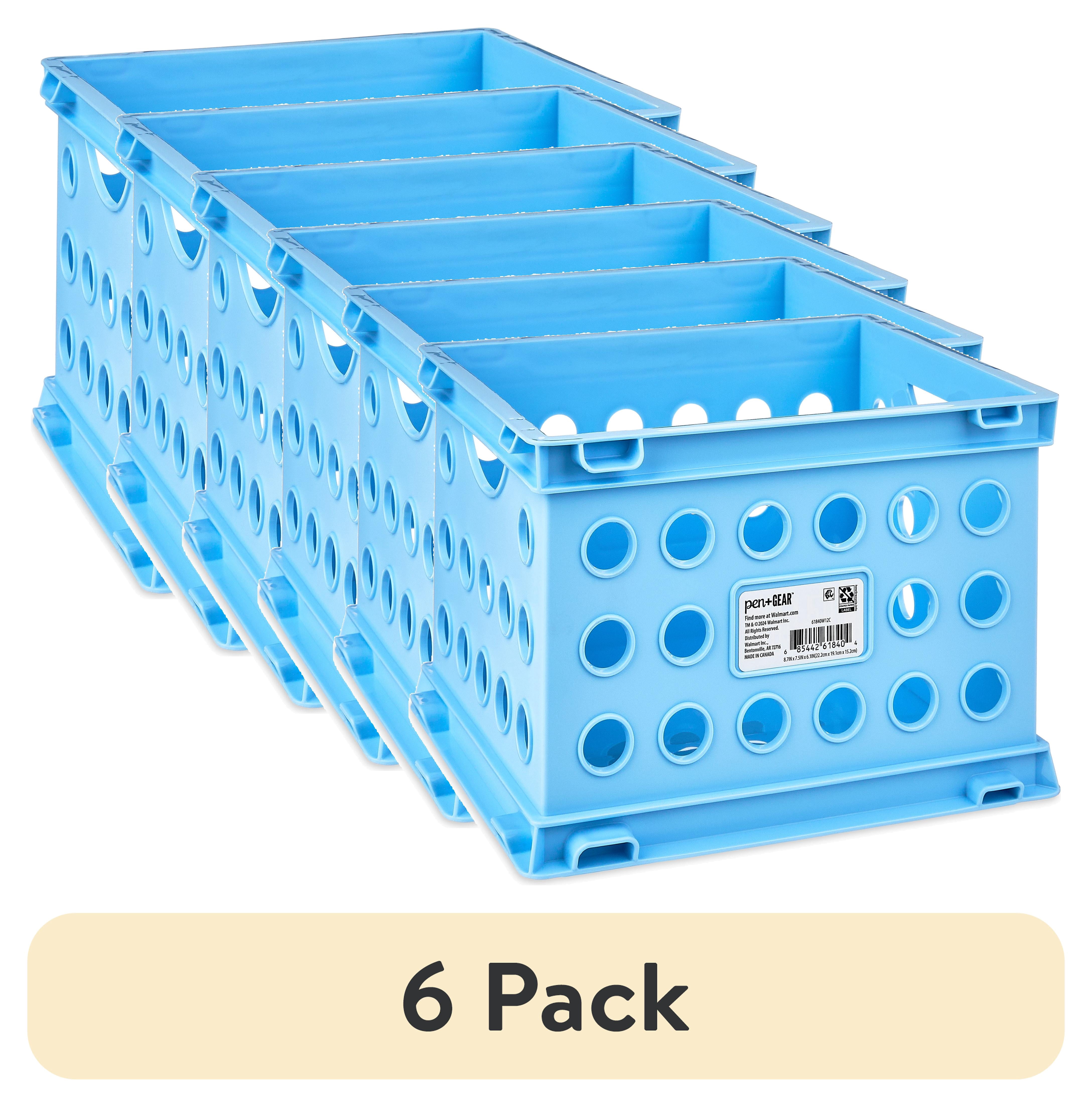 (6 pack) Pen+Gear Plastic Mini Crate, Modular Desktop Storage Box, Sky Blue, 12-Pack
