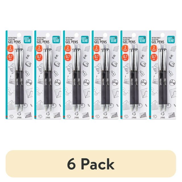 (6 pack) Pen+Gear Retractable Gel Pens, Medium Point, 0.7 mm, Black, 2 Count