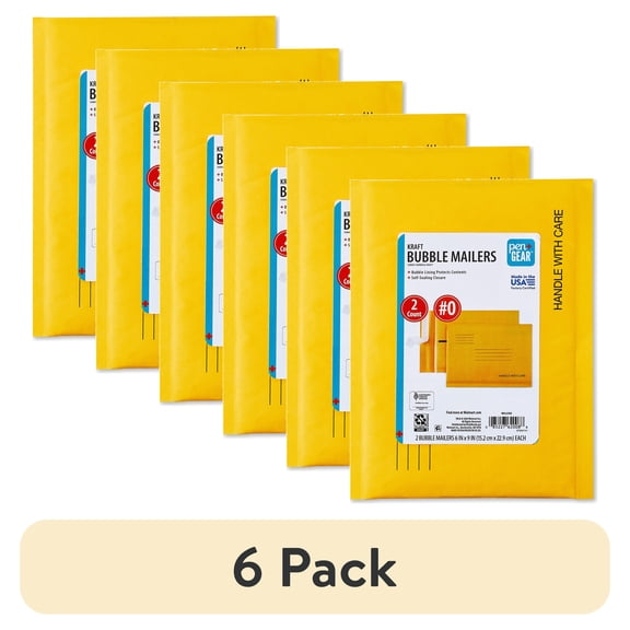 (6 pack) Pen+Gear Self-Sealing #0 Kraft Bubble Mailers, 6" x 9", (2 pack)
