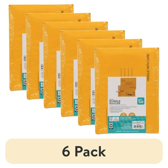 (6 pack) Pen+Gear Self-Sealing #0 Kraft Bubble Mailers, 6" x 9", (2 pack)