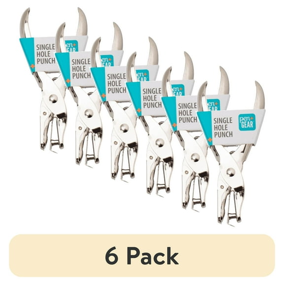 (6 pack) Pen+Gear Single Hole Punch, Steel, Silver