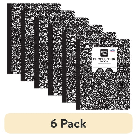 (6 pack) Pen+Gear Wide Ruled Composition Book, 7.5" x 9.75", Black and White, 100 Sheets