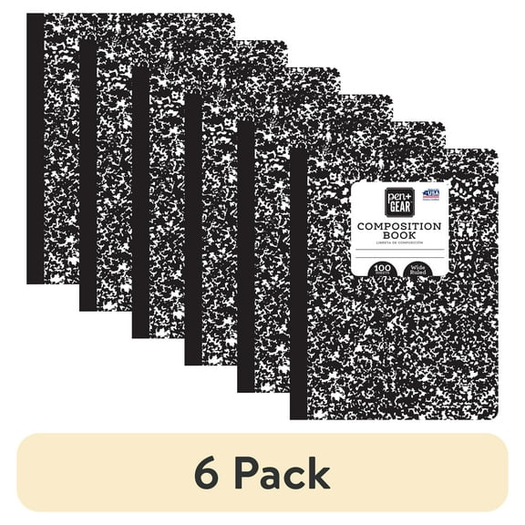 (6 pack) Pen+Gear Wide Ruled Composition Book, 7.5" x 9.75", Black and White, 100 Sheets