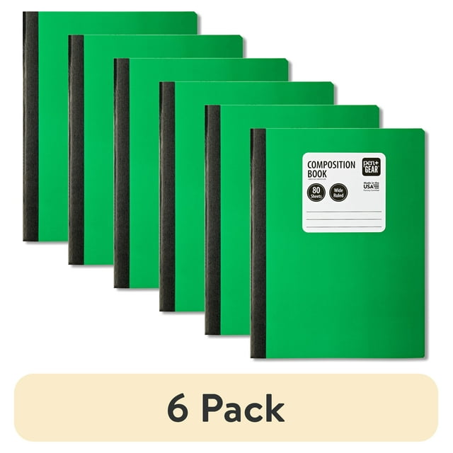 (6 pack) Pen+Gear Wide Ruled Composition Book, 7.5" x 9.75", Green, 80 Sheets