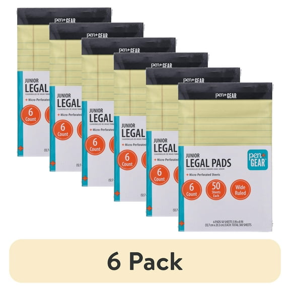 (6 pack) Pen+Gear Wide Ruled Junior Legal Pads, 5" x 8", Canary Paper, 50 Sheets Each, 100 Pages, 6 Pack