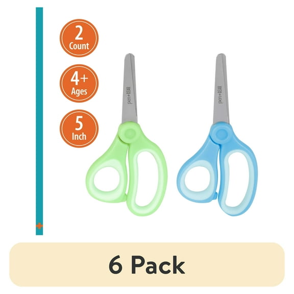 (6 pack) Pen+Gear 5-inch Blunt-tip Kids Scissors, Ages 4-7, School Supplies, 2-pack, Blue & Green