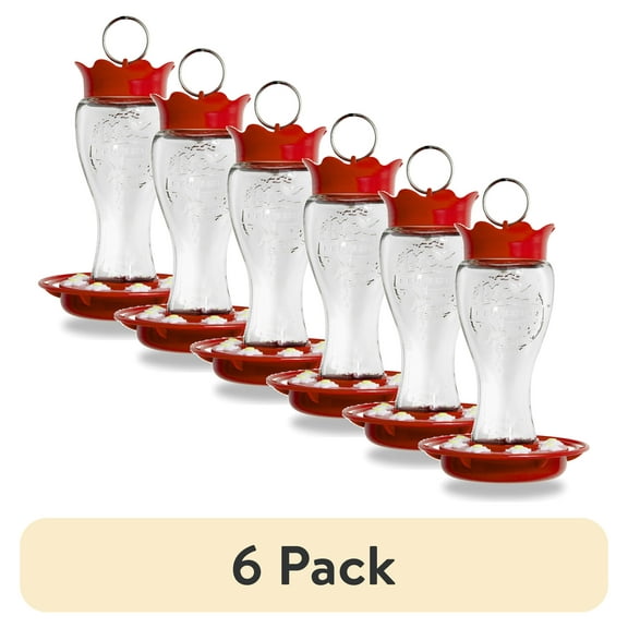(6 pack) Pennington Glass Red Hummingbird Feeder, 16 oz Nectar Capacity