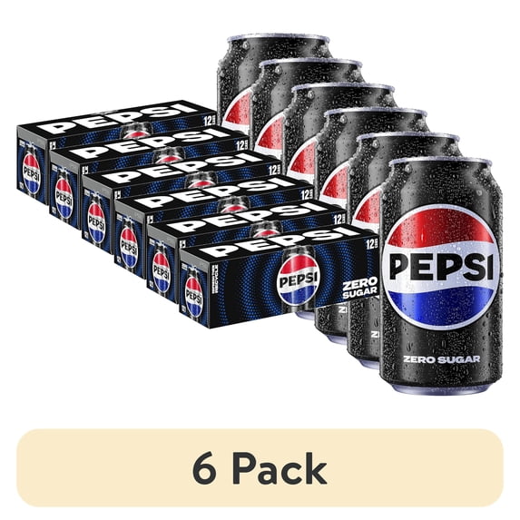 (6 pack) Pepsi Cola Zero Sugar Soda Pop, 12 fl oz, 12 Pack Cans