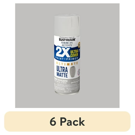 (6 pack) Perfect Gray, Rust-Oleum American Accents 2X Ultra Cover Ultra Matte Spray Paint-328396, 12 oz