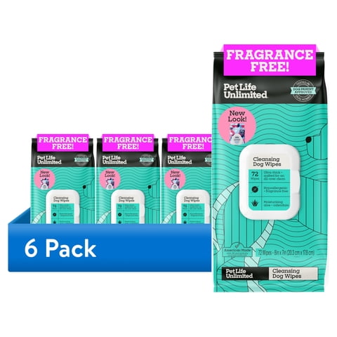 (6 pack) Pet Life Unlimited Cleansing Dog Wipes, 72ct, Fragrance Free