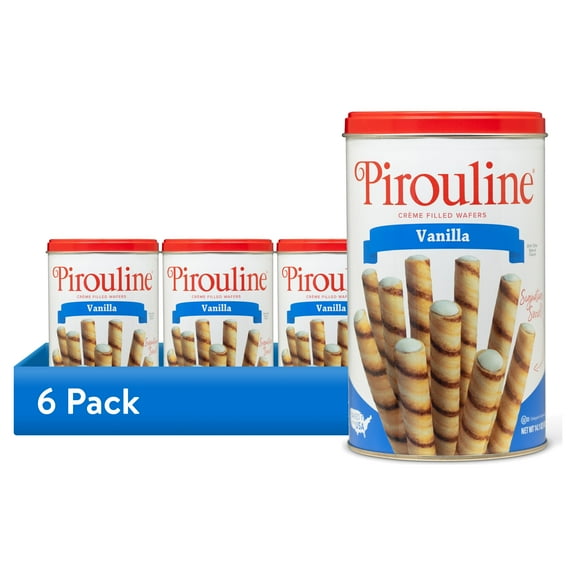 (6 pack) Peter DeBeukelear Creme De Pirouline Rolled Wafers, French Vanilla, 14 Oz Tins, Pack of 6