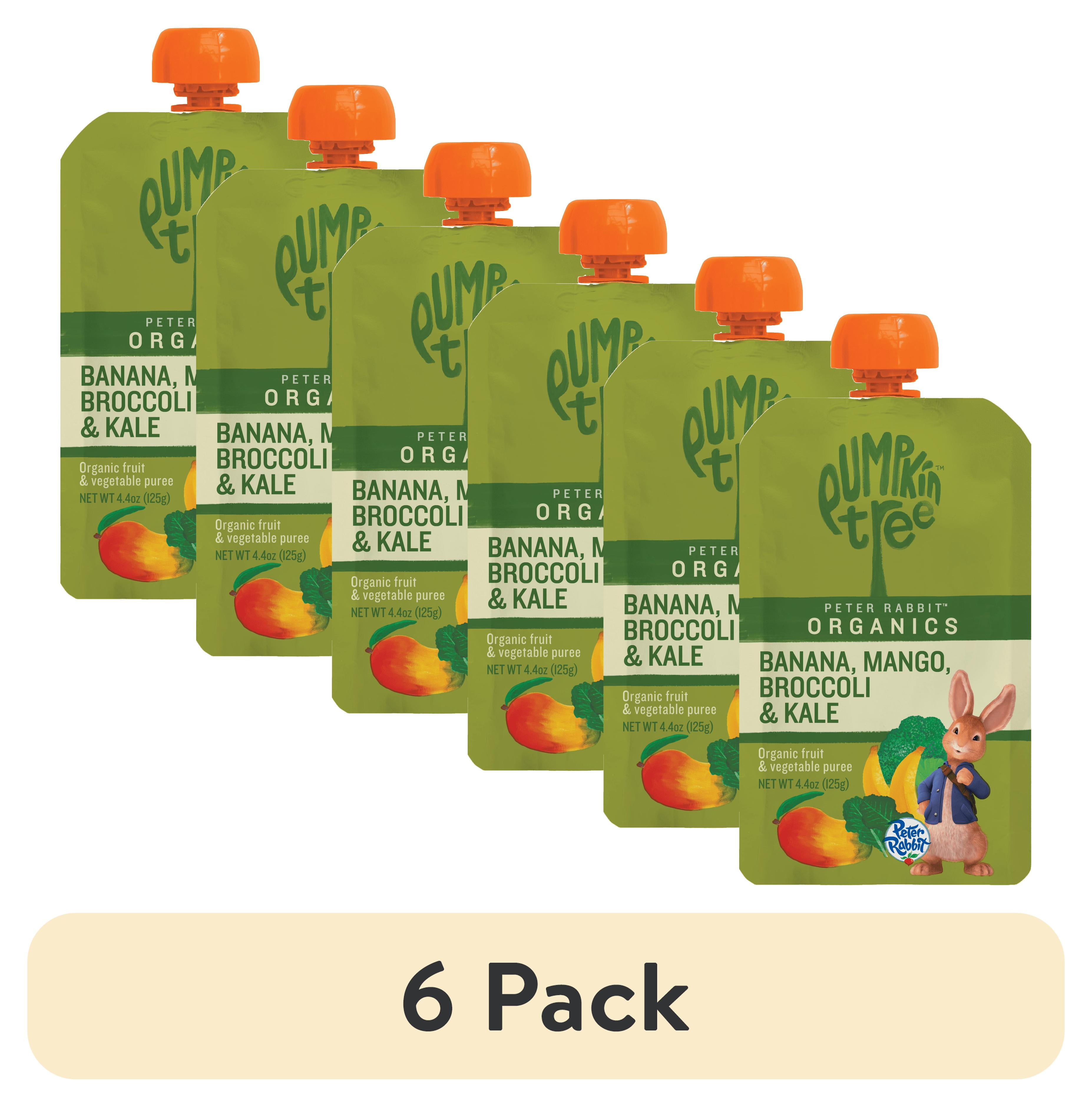 (6 pack) Peter Rabbit Banana, Mango, Broccoli & Kale Puree, 4.4 oz Toddler Snack