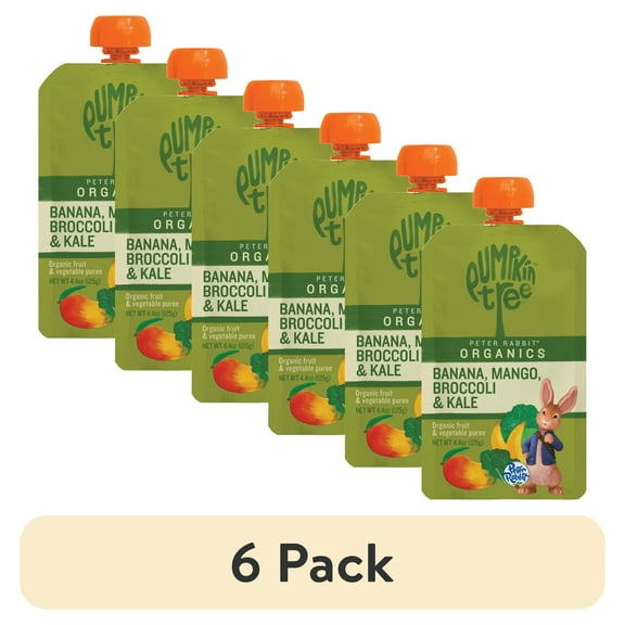 (6 pack) Peter Rabbit Banana, Mango, Broccoli & Kale Puree, 4.4 oz Toddler Snack