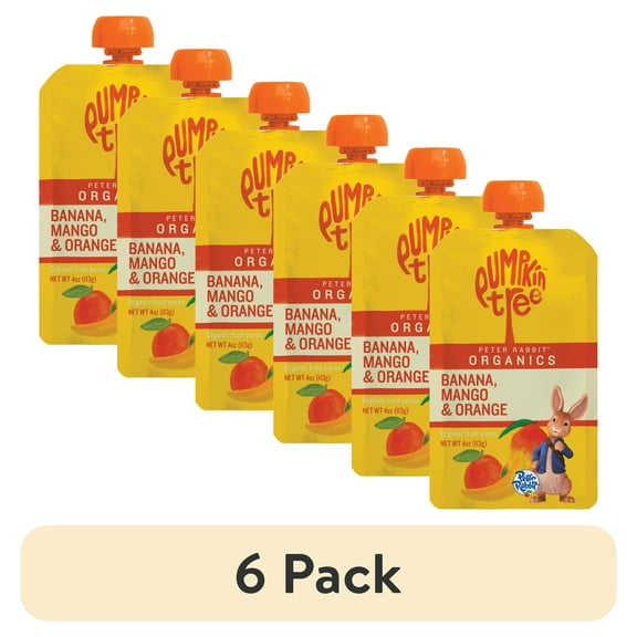 (6 pack) Peter Rabbit Banana Mango Orange Organic Fruit Puree 4 oz Toddler Snack