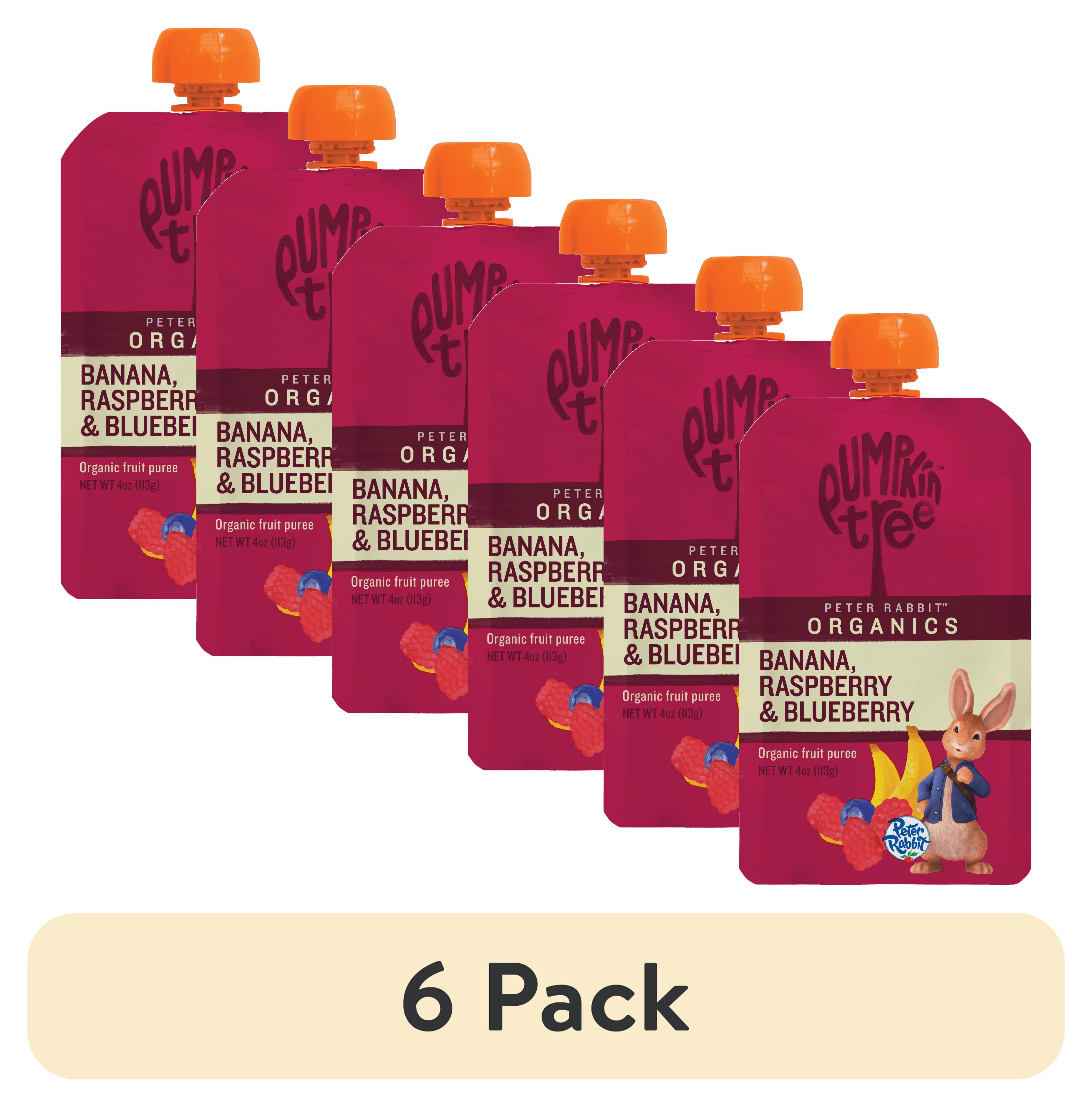 (6 pack) Peter Rabbit Banana, Raspberry & Blueberry Organic Fruit Puree, 4 oz Toddler Snack