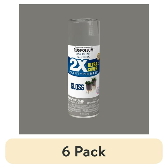 (6 pack) Phantom Gray, Rust-Oleum American Accents 2X Ultra Cover Gloss Spray Paint-371768, 12 oz