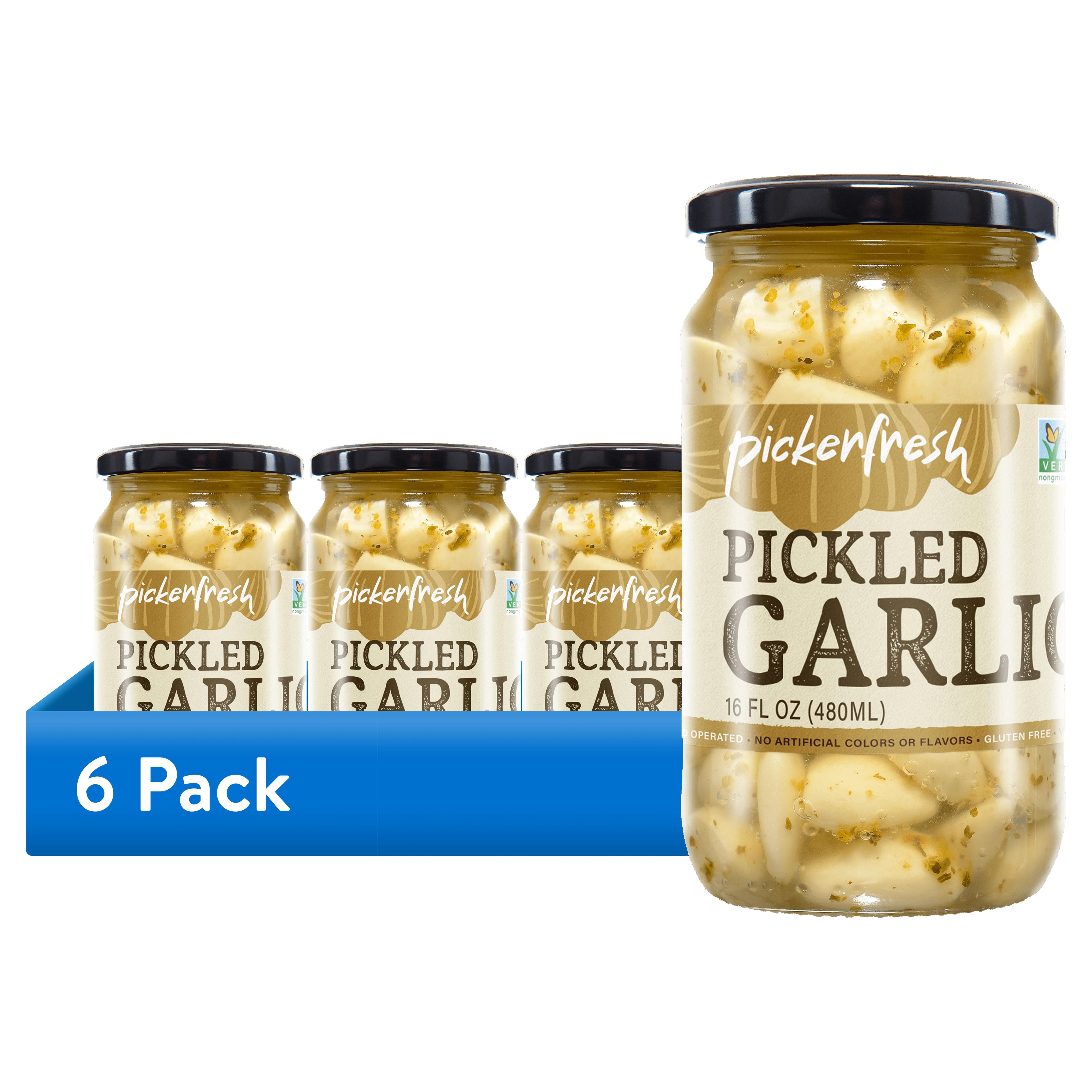 (6 pack) Pickerfresh Pickled Garlic, 16oz Glass Jar, 1 count