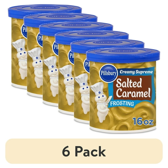 (6 pack) Pillsbury Creamy Supreme Salted Caramel Frosting, 16 oz Tub