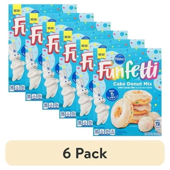 (6 pack) Pillsbury Funfetti Cake Donut Mix with Candy Bits, 16.2 oz Box