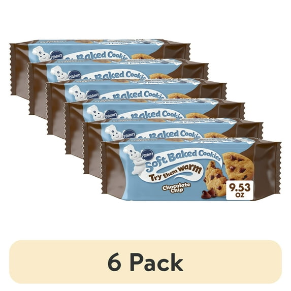(6 pack) Pillsbury Soft Baked Cookies, Chocolate Chip, 9.53 oz, 18 ct