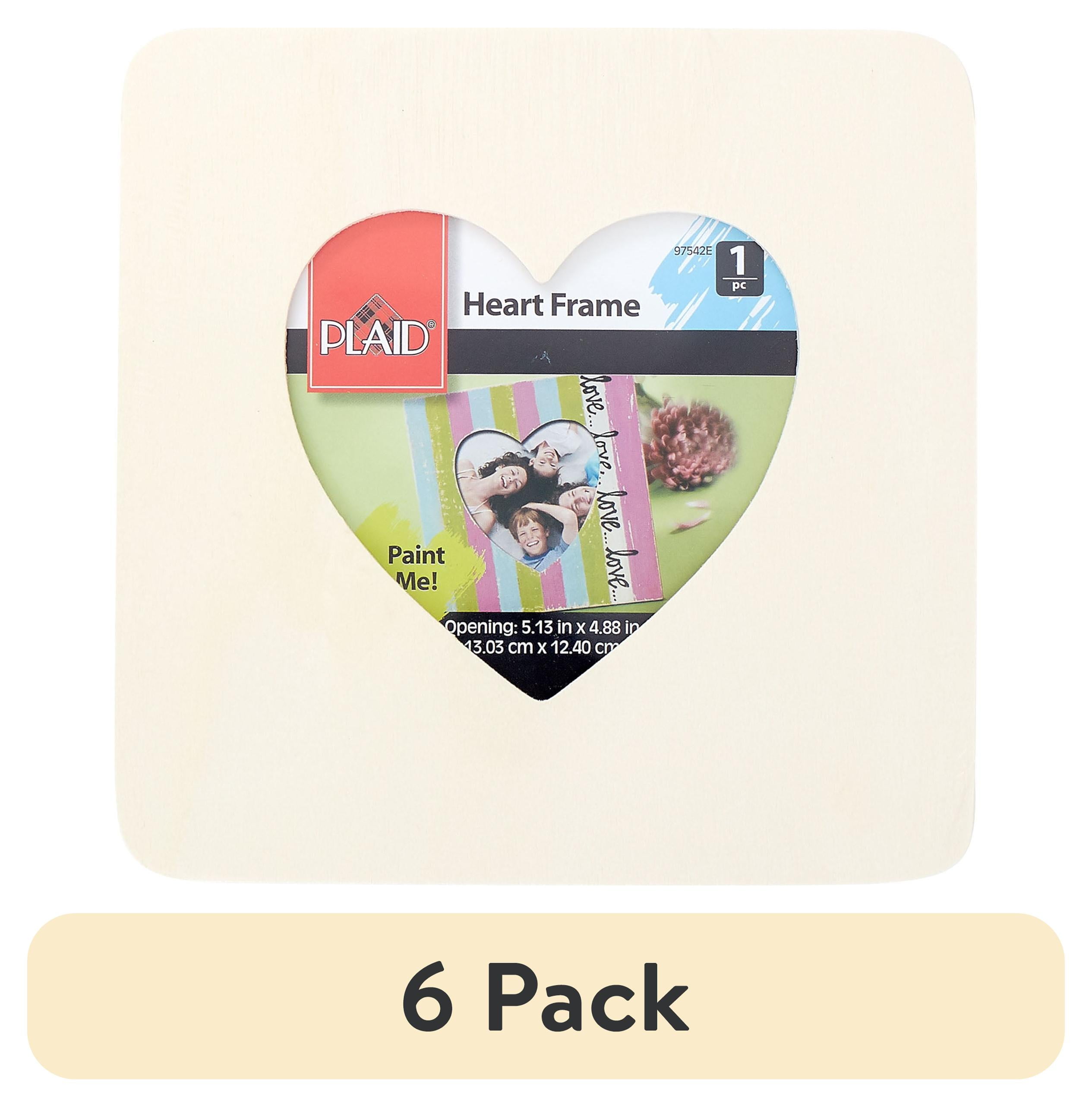 (6 pack) Plaid Unpainted 7.5" x 7.5" Heart Shape Wood Picture Frame