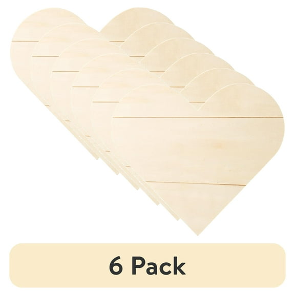 (6 pack) Plaid Wood Surface, Heart Shaped Plaque, 1 Piece, 12 1/2" x 12 1/8", Unfinished Wood