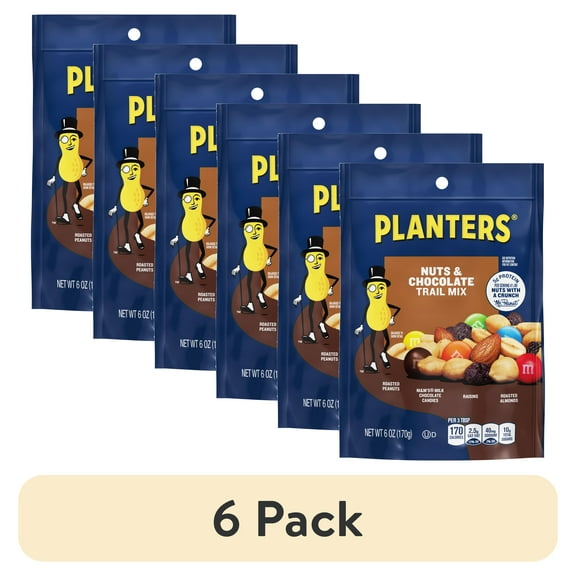 (6 pack) Planters Nuts and Chocolate Trail Mix, Plant Based Protein, 6 oz Bag