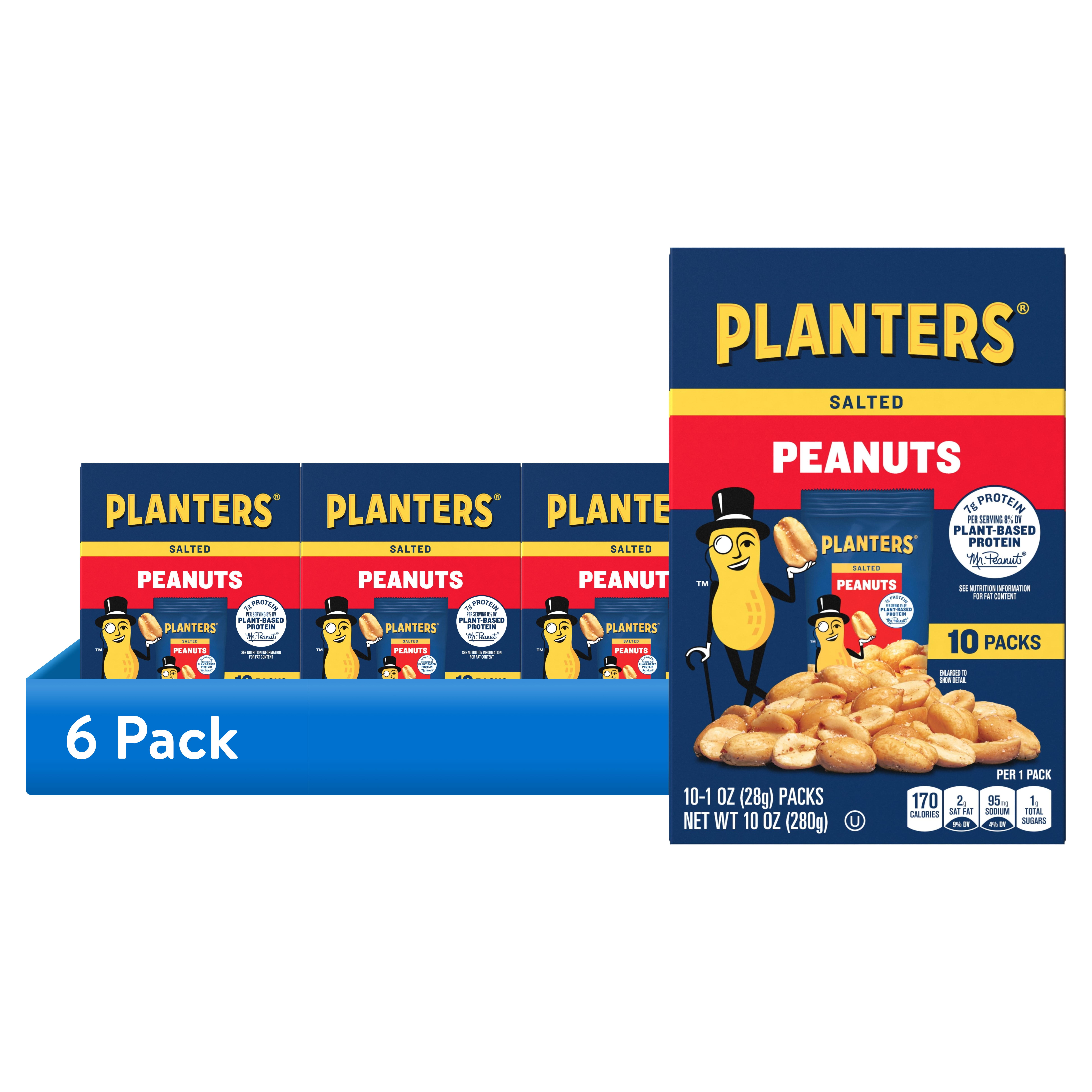 (6 pack) Planters Salted Peanuts, Plant Based Protein, 10-1 oz. Bags