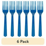 (6 pack) Plastic Disposable Forks, Electric Blue, 24 Pieces, by Way To Celebrate