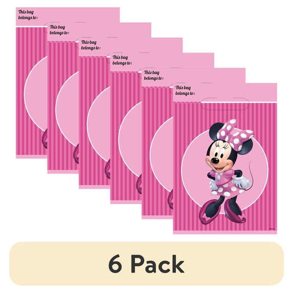 (6 pack) Plastic Minnie Mouse Favor Bags, 9 x 7in, 8ct