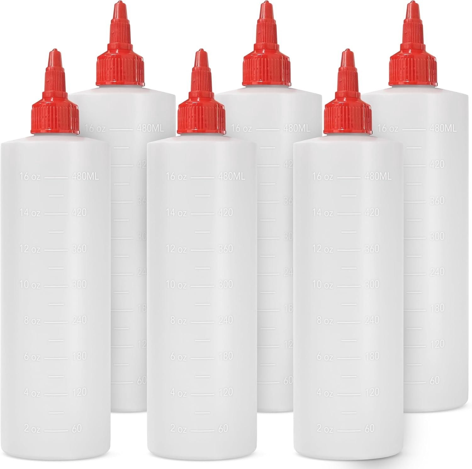 6-pack Plastic Squeeze Bottles for Sauces - 16oz Condiment Liquids BPA Free Squirt Bottle with Twist Cap Ketchup, Syrup, Oil, Dressings, Honey & Arts and Crafts