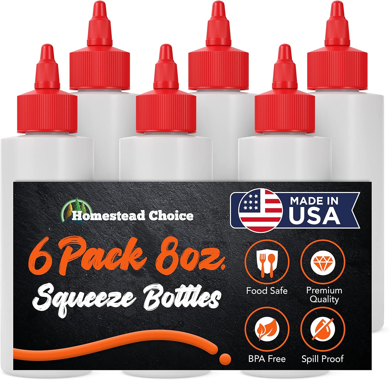 6 Pack 24 oz Plastic Condiment Squeeze Bottles with Caps, Empty Squirt