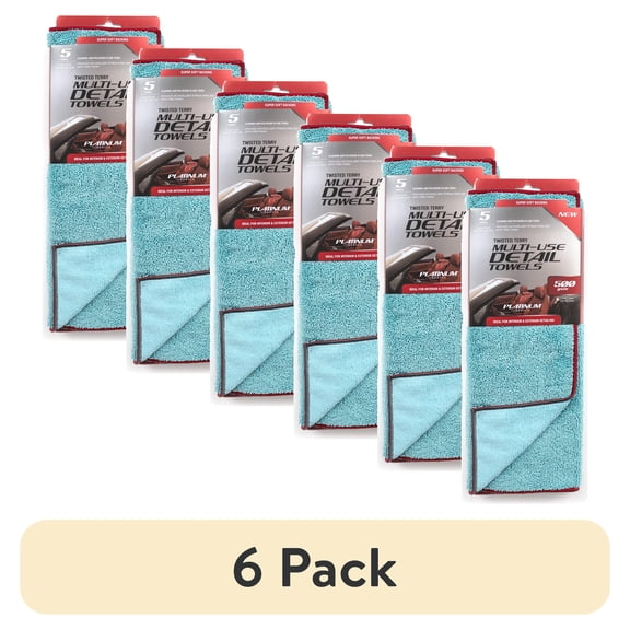 (6 pack) Platinum Series Twisted Terry Multi-Use, Detail, Cleaning Towel 16 x 16, 5pk, Green