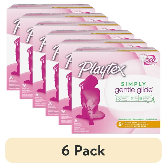 (6 pack) Playtex Simply Gentle Glide Tampons, Unscented, Super Plus, 36 Ct