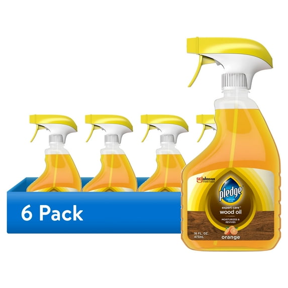 (6 pack) Pledge Wood Oil, Expert Care, Trigger Spray – Moisturizes & Revives with Orange Scent, 16 oz