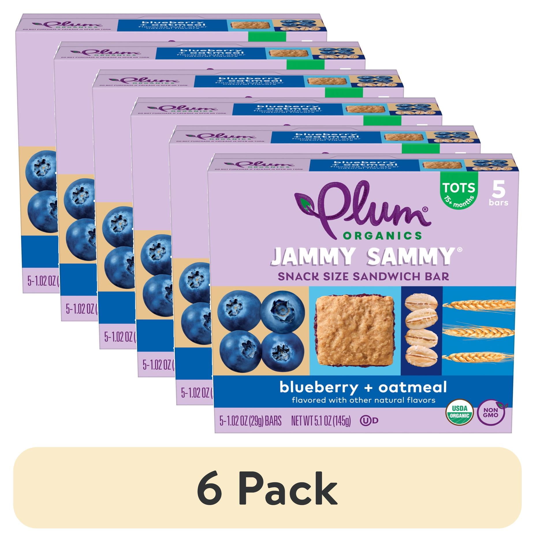 (6 pack) Plum Organics Jammy Sammy Snack Size Sandwich Bar Blueberry + Oatmeal 5-Count Box/1.02oz Bars