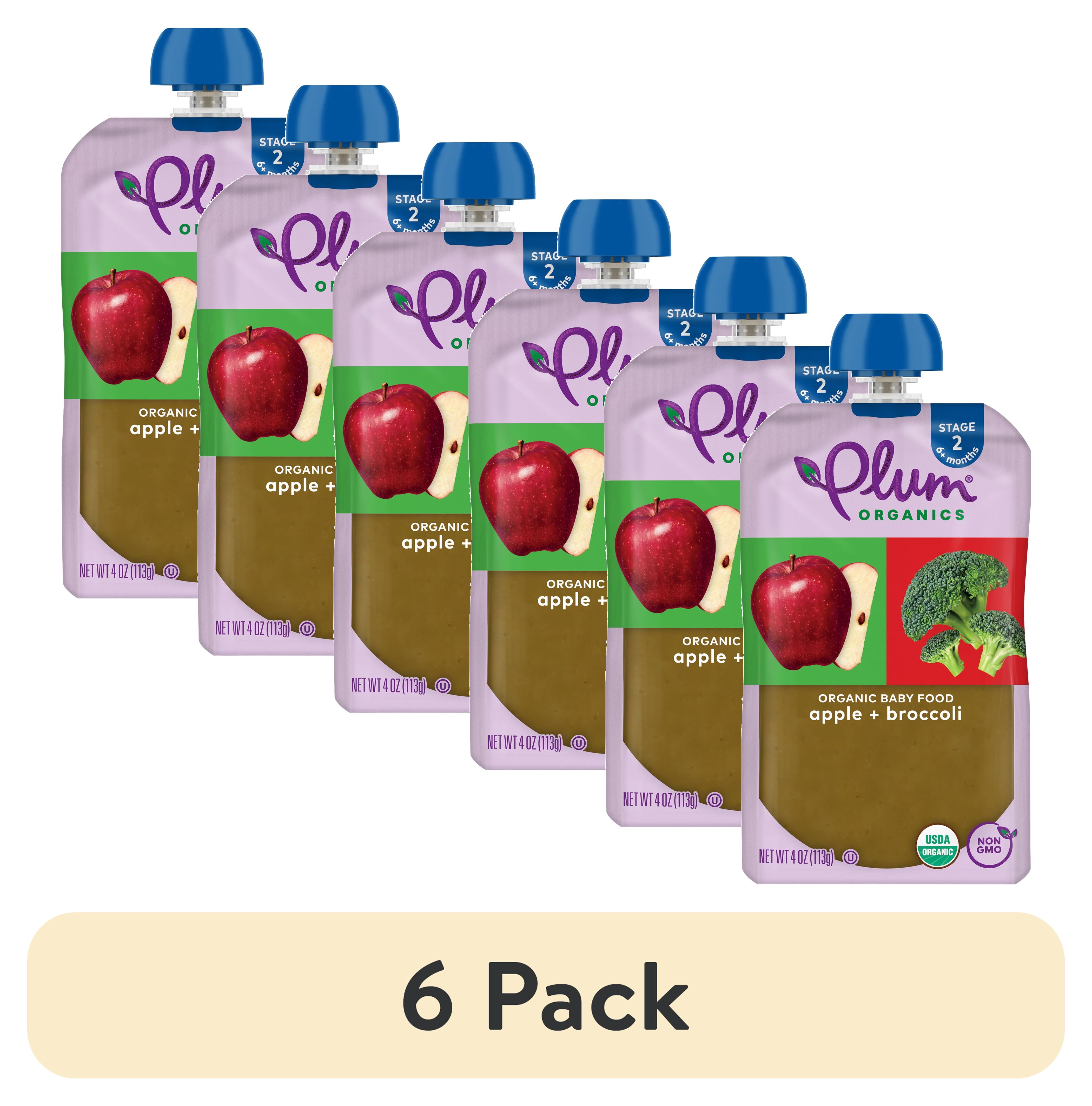(6 pack) Plum Organics® Stage 2 Organic Baby Food Apple + Broccoli 4oz Pouch