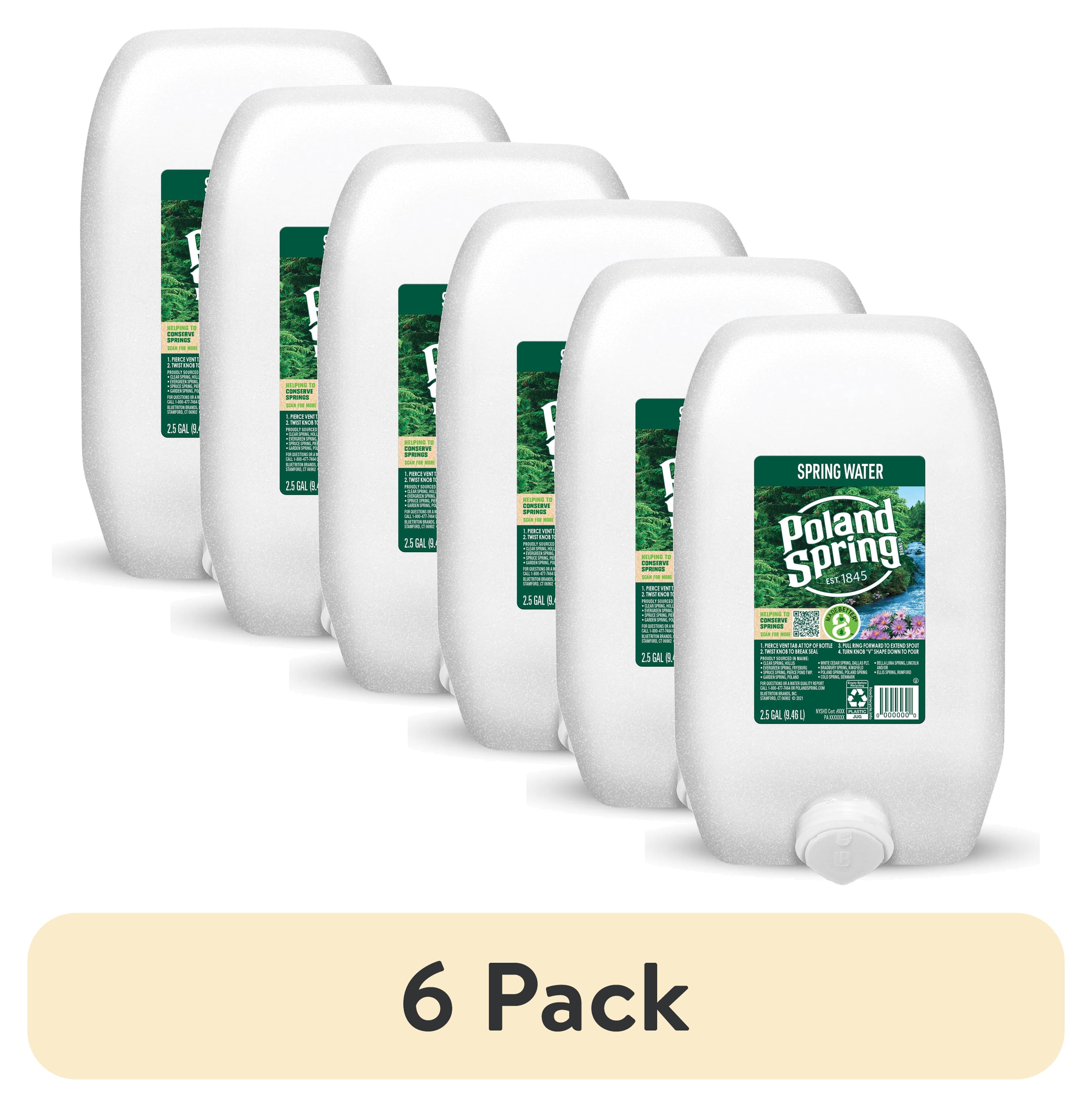 (6 pack) Poland Spring Maine Spring Water, 2.5 gal, Single Plastic Jug
