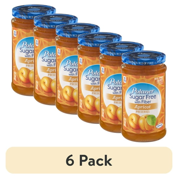 (6 pack) Polaner Sugar Free with Fiber Apricot Preserves, 13.5 oz Jar
