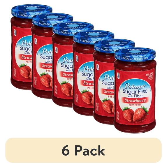 (6 pack) Polaner Sugar Free with Fiber Strawberry Preserves, Kosher, 13.5 oz Jar
