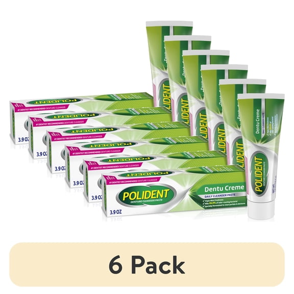 (6 pack) Polident Adhesive Paste for Denture Cream and Partials Cleaning, Triple Mint Freshness, 3.9 Oz, for Adults