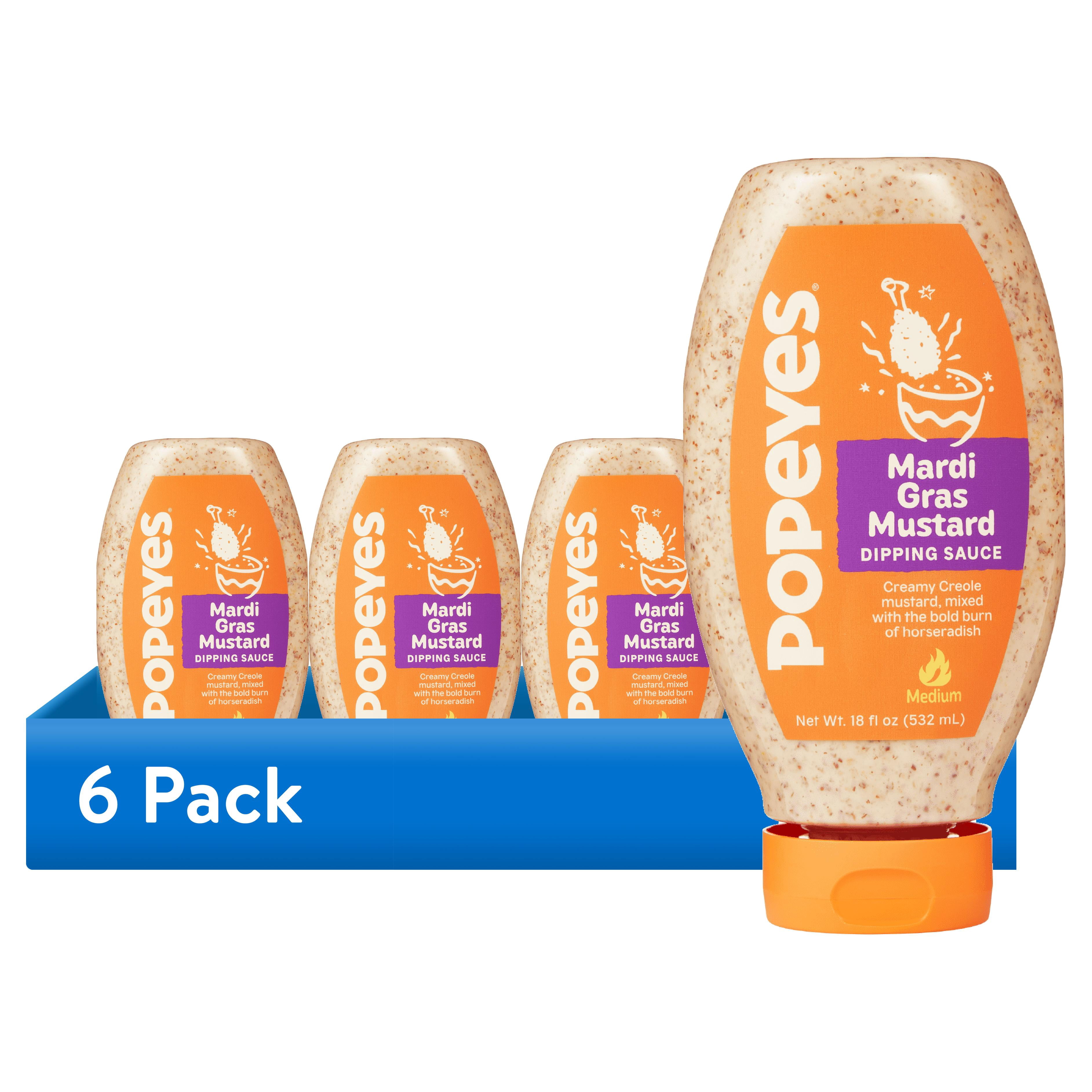 (6 pack) Popeyes Louisiana Kitchen Mardi Gras Mustard Dipping Sauce, 18 oz Bottle