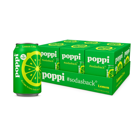 (6 pack) Poppi Lemon Lime Prebiotic Soda, 12 oz, 4 Pack Cans