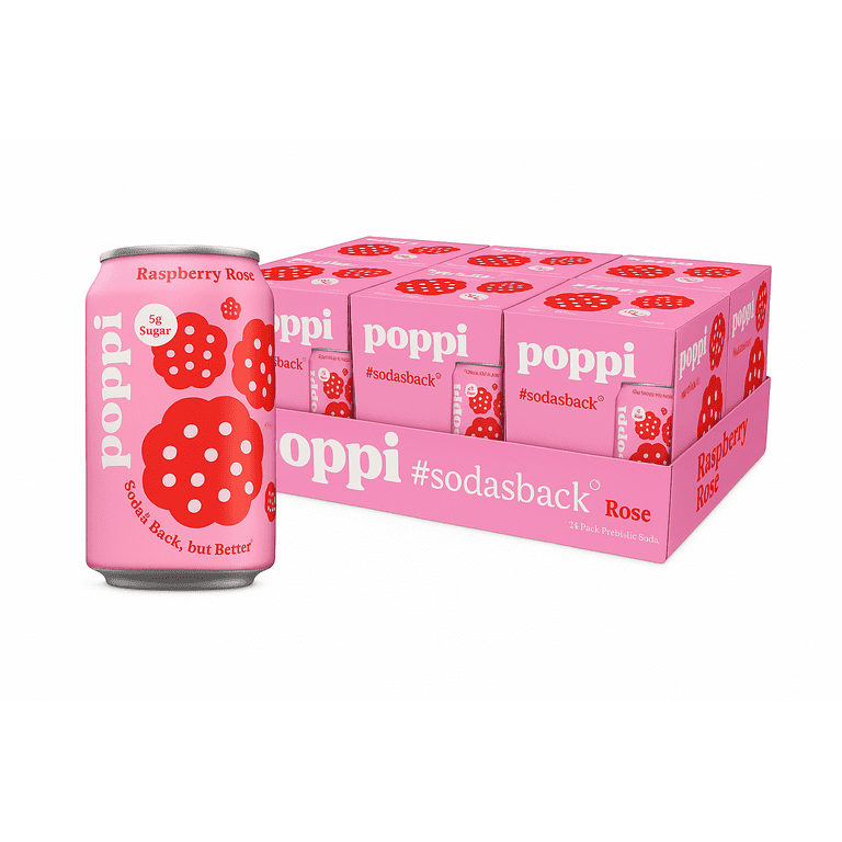 6 pack) poppi Raspberry Rose Prebiotic Soda, 12 fl oz, 4 Pack Cans - Walmart.com 6 pack) poppi Raspberry Rose Prebiotic Soda, 12 fl oz, 4 Pack Cans - Walmart.com