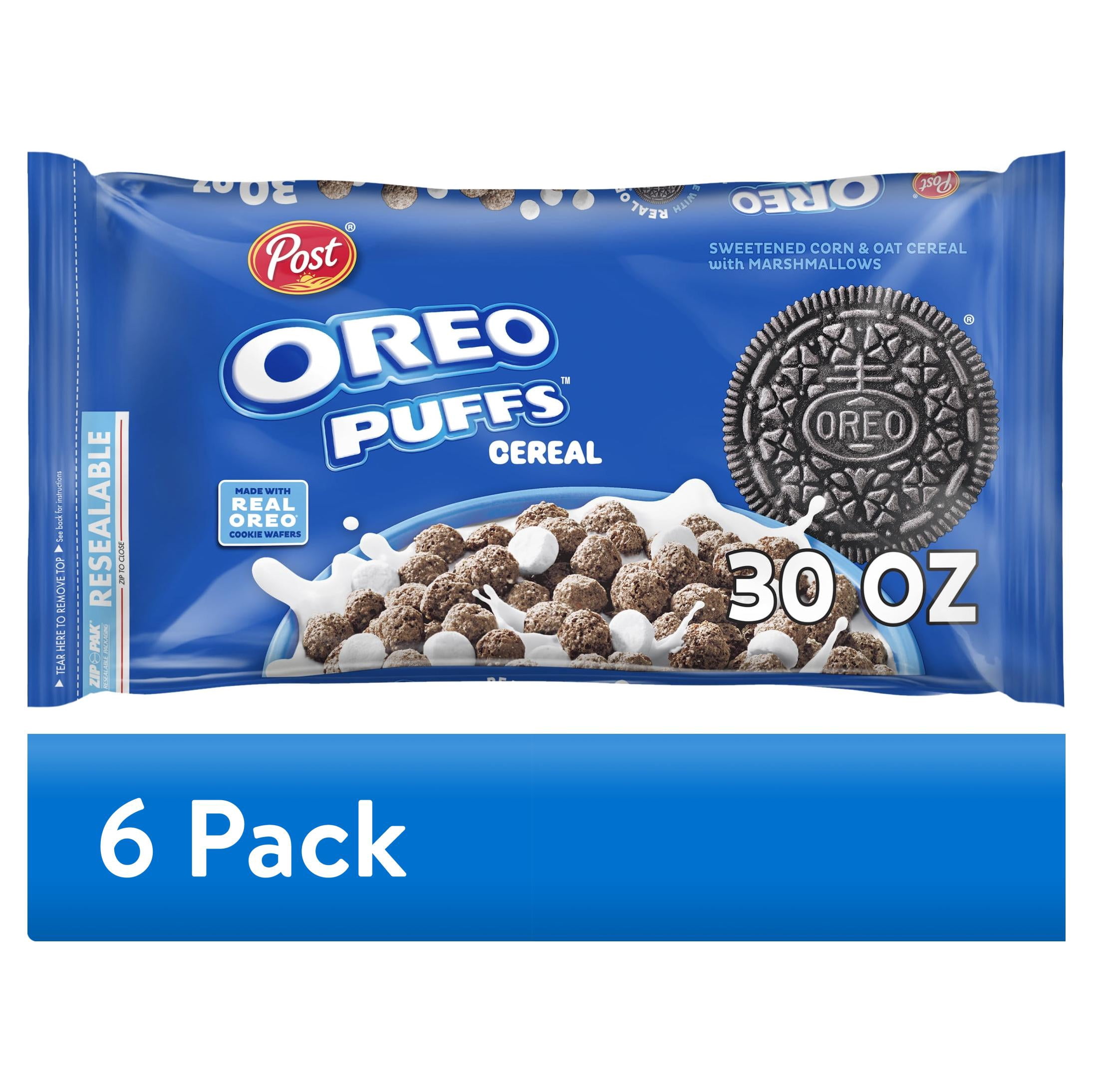 (6 pack) Post OREO PUFFS® Chocolate & Marshmallow Breakfast Cereal, 30 oz Bag