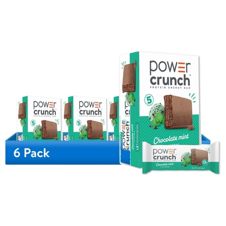 (6 pack) Power Crunch Protein Energy Bars, Chocolate Mint 1.4oz, 5 Count Carton