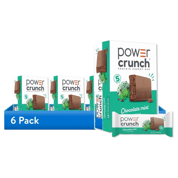 (6 pack) Power Crunch Protein Energy Bars, Chocolate Mint 1.4oz, 5 Count Carton